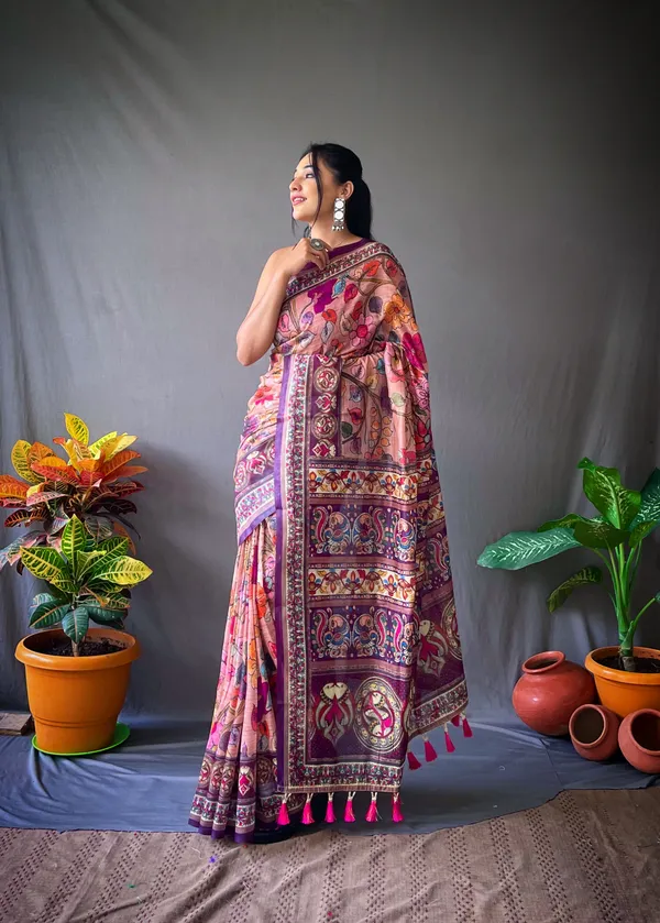 Purple_Soft_Cotton_Kalamkari_Print_Saree_With_Blouse_Piece_Attached